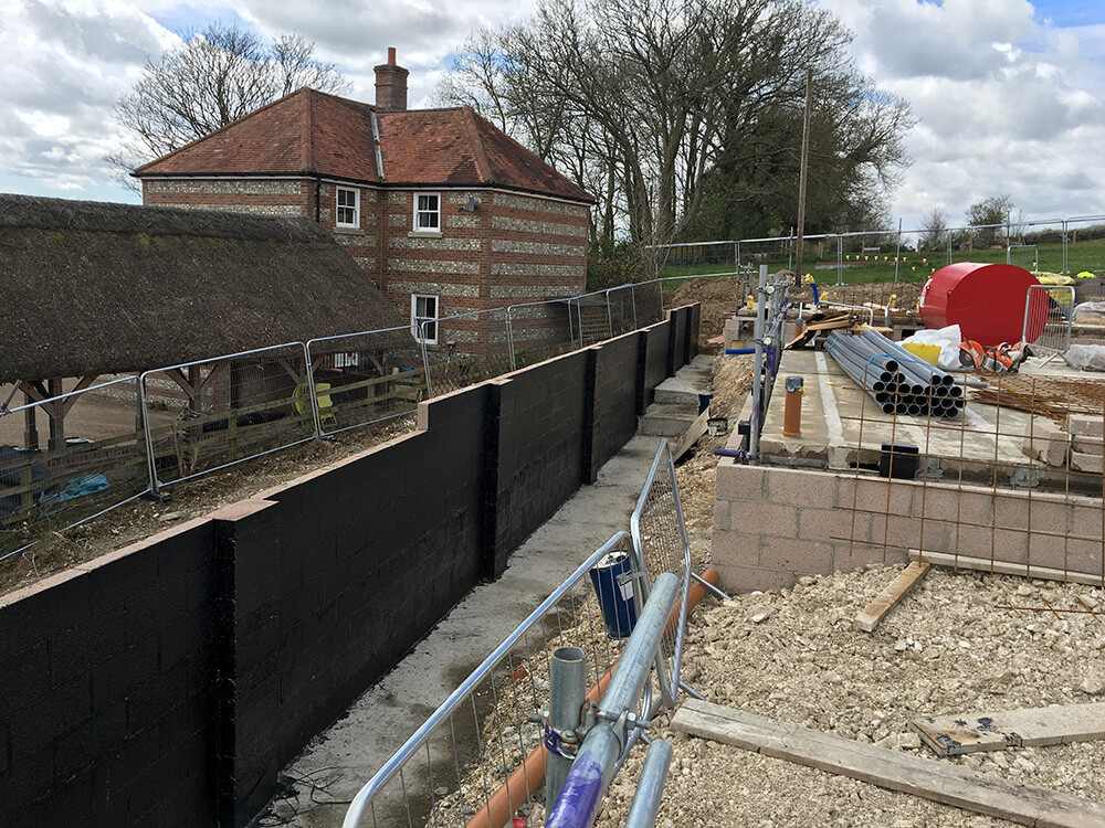 Tanking complete on south retaining wall at Tolpuddle